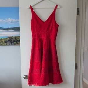 Adelyn Rae Vibrant Red Lace Midi Dress
